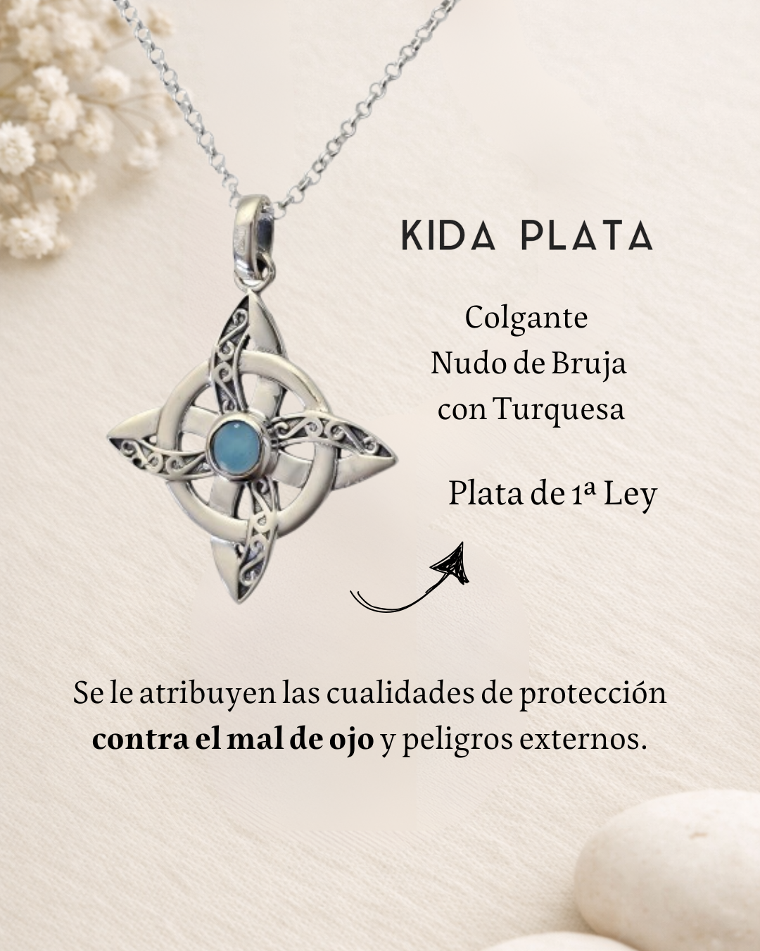 Colgante Nudo de Bruja Plata con Turquesa