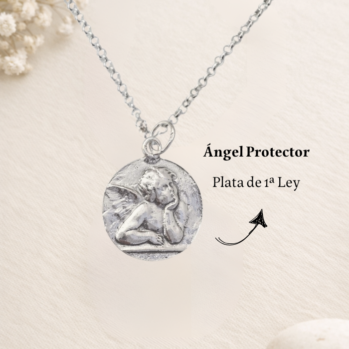 Colgante Plata Ángel Protector con cadena sencilla