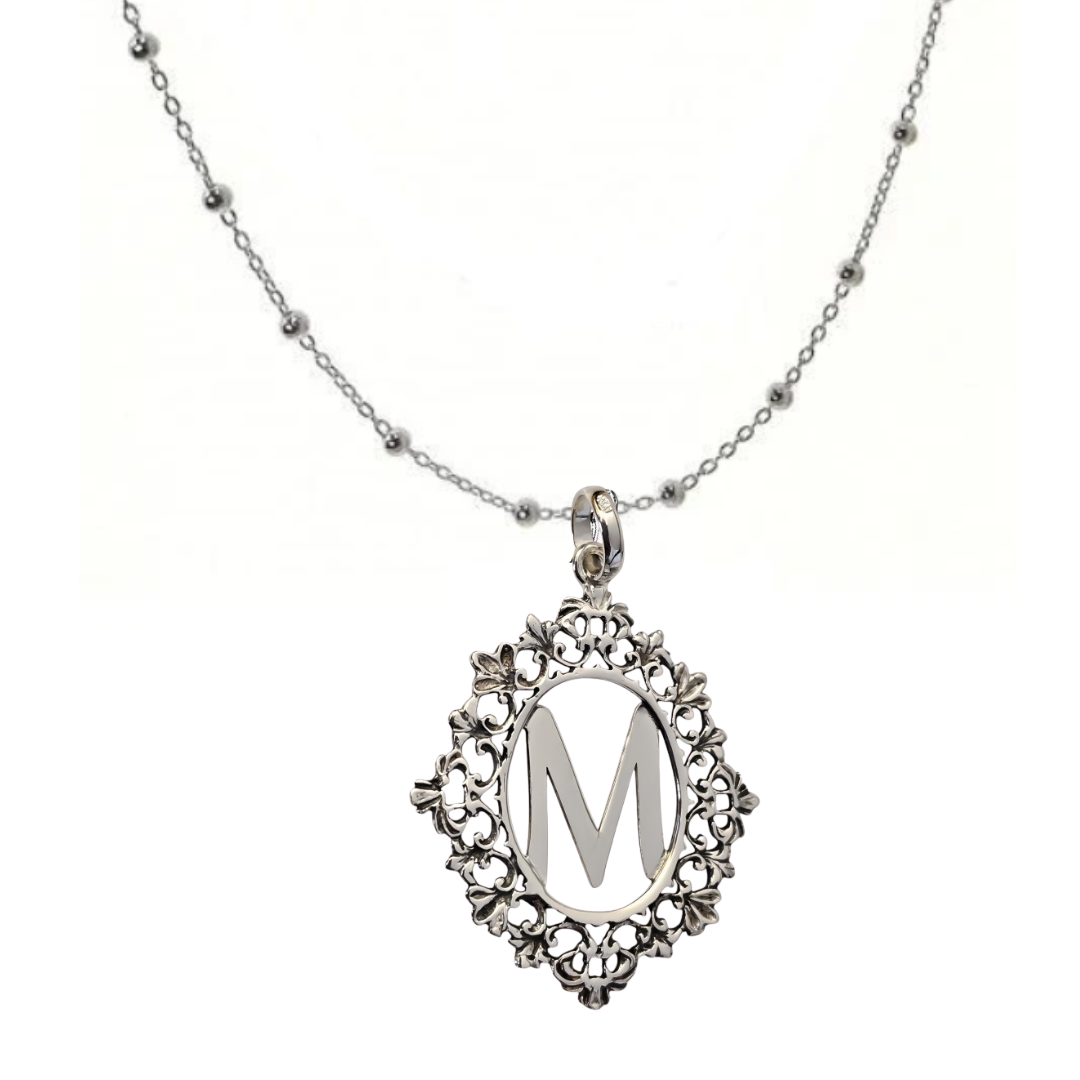 Colgante Inicial Plata Personalizado con cadena bolas