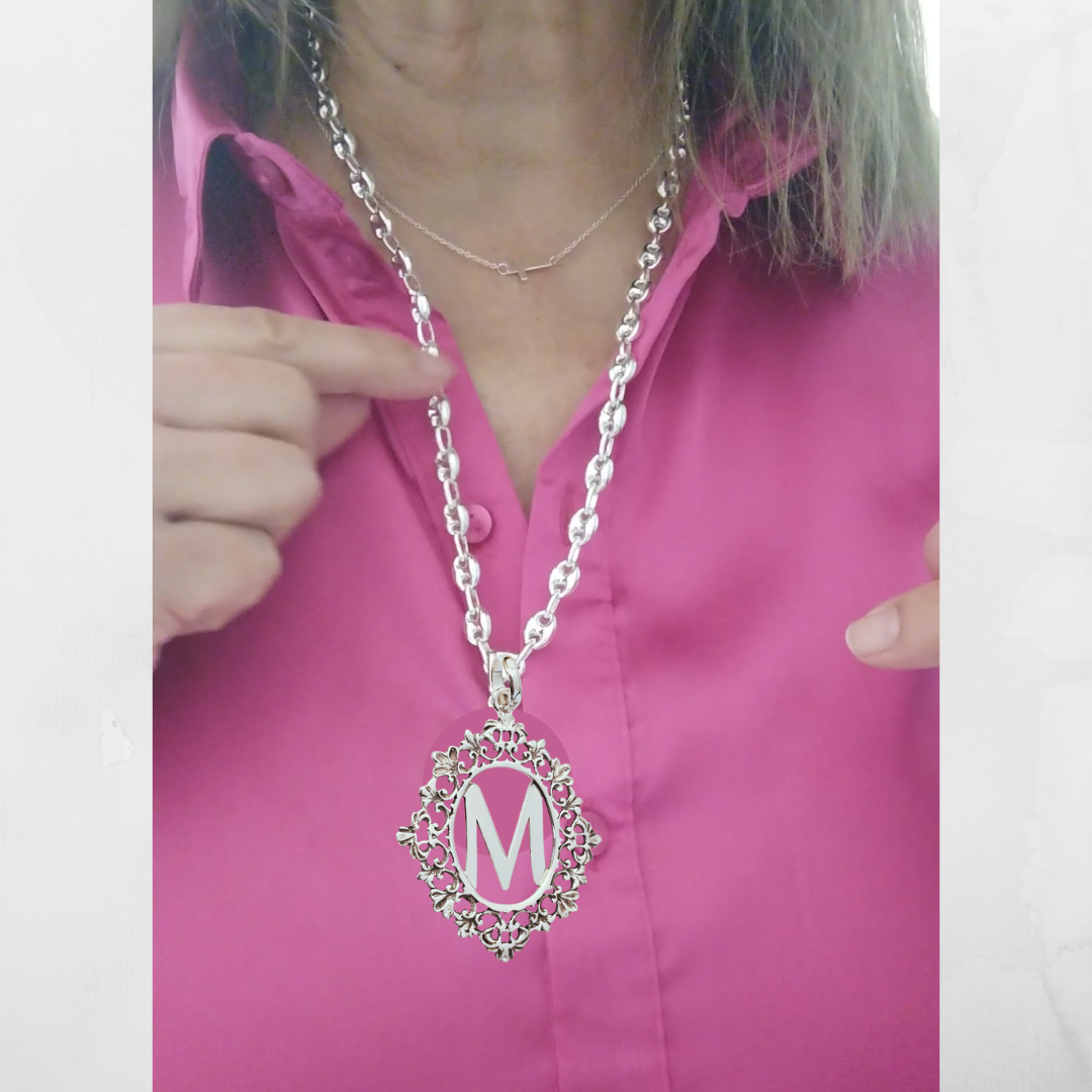 Colgante Inicial Plata Personalizado con cadena calabrote