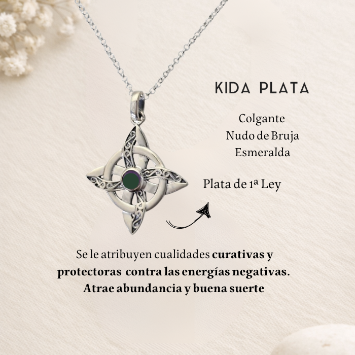 Colgante Nudo de Bruja Plata Esmeralda