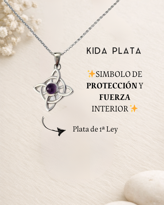 Colgante Nudo de Bruja Plata con Amatista