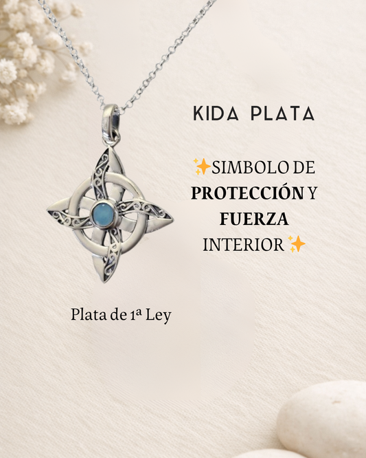Colgante Nudo de Bruja Plata con Turquesa