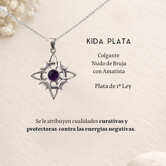 Colgante Nudo de Bruja Plata con Amatista lunas