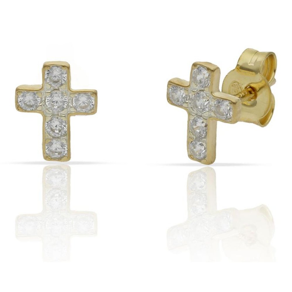 Pendientes Plata Baño Oro Cruz