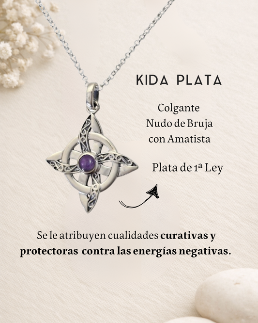 Colgante Nudo de Bruja Plata con Amatista