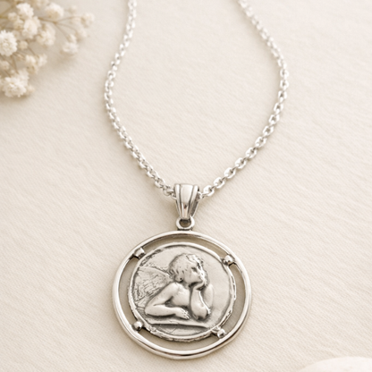 Ángel Protector Plata con cadena Calabrote Fina