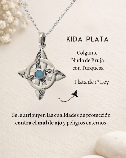 Colgante Nudo de Bruja Plata con Turquesa