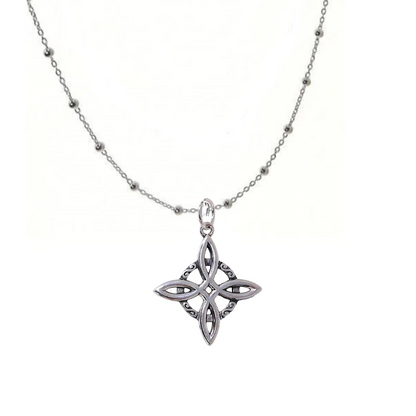 Colgante Nudo de Bruja Plata con cadena de Bolitas