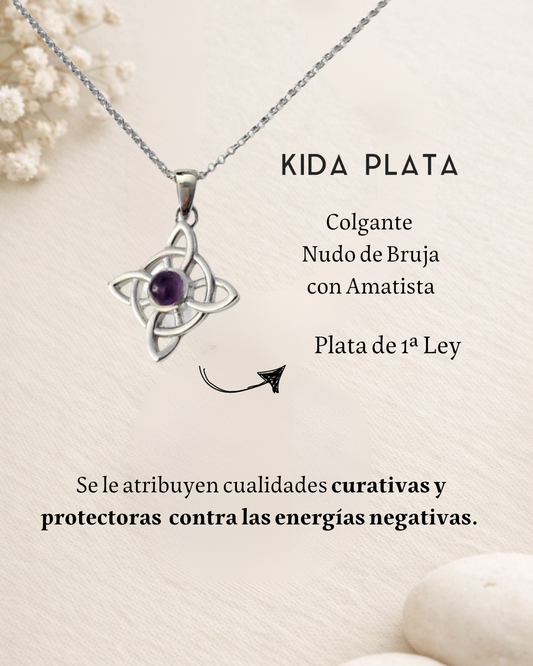 Colgante Nudo de Bruja Plata con Amatista