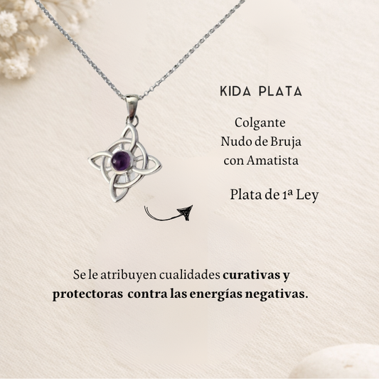 Colgante Nudo de Bruja Plata con Amatista