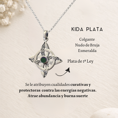 Colgante Nudo de Bruja Plata Esmeralda
