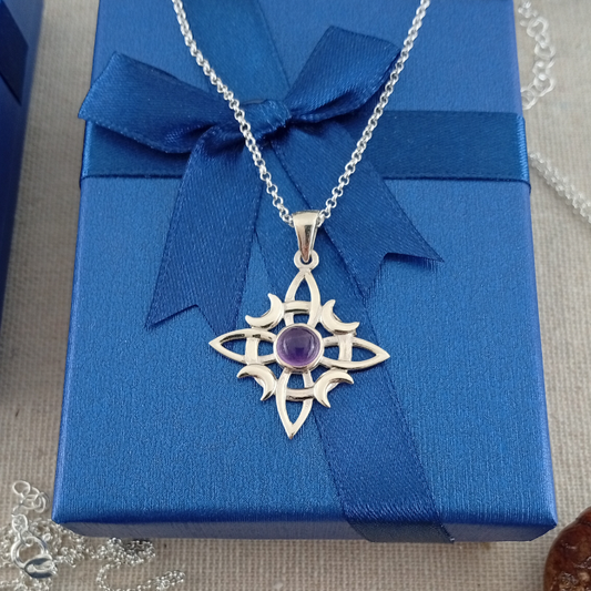 Colgante Nudo de Bruja Plata con Amatista lunas