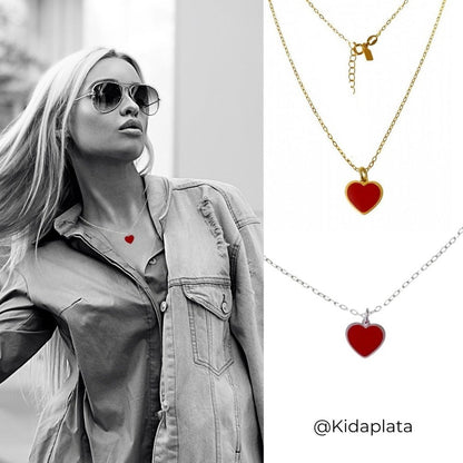 Pendientes Plata Corazón Rojo Suspiros de amor