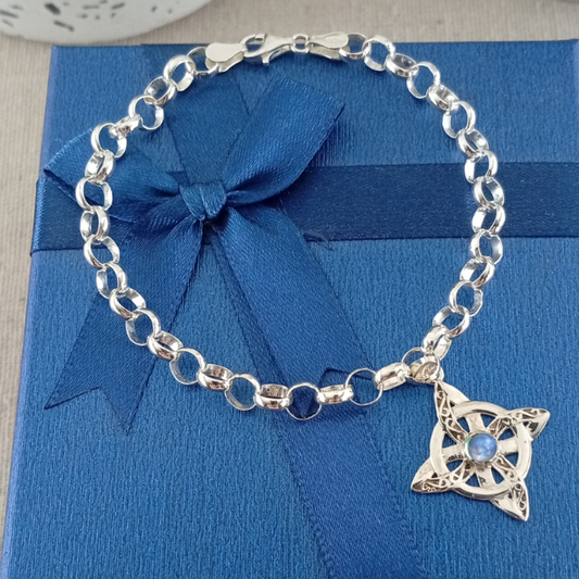 Pulsera Nudo de Bruja Piedra Luna Plata