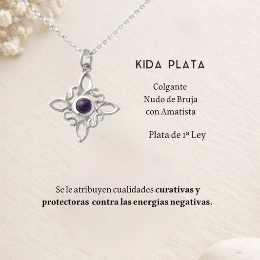 Colgante Nudo de Bruja Plata con Amatista estrella