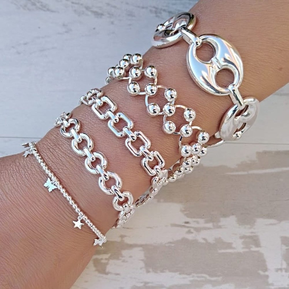 Pulsera Plata Aro 4 bolas