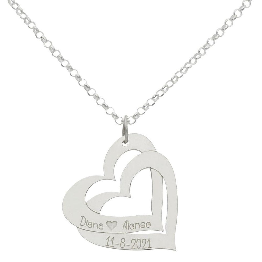 Colgante Plata dos Corazones personalizado