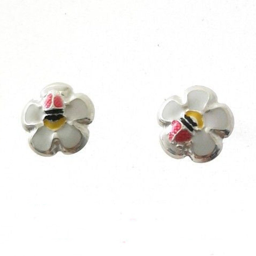 Pendientes Plata Flor con mariquita