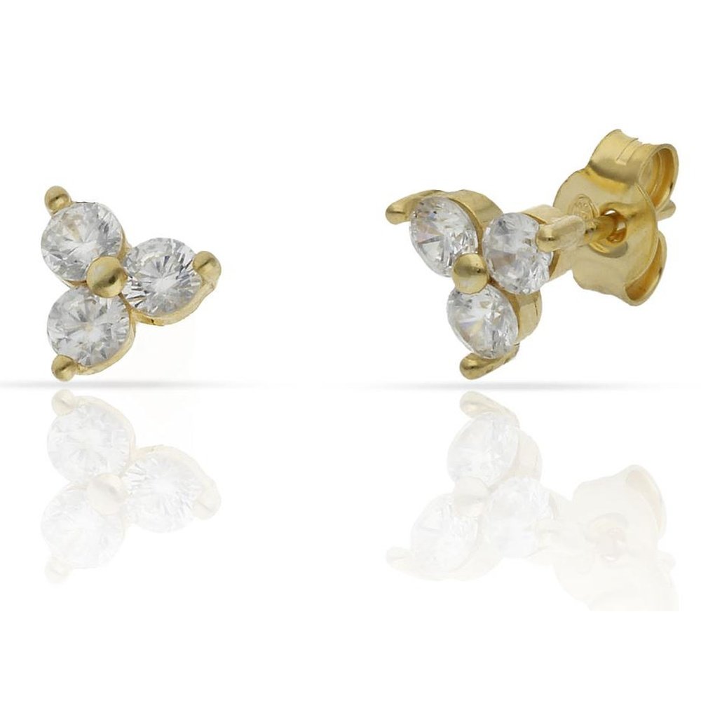 Pendientes Plata Baño Oro 3 piedrecitas