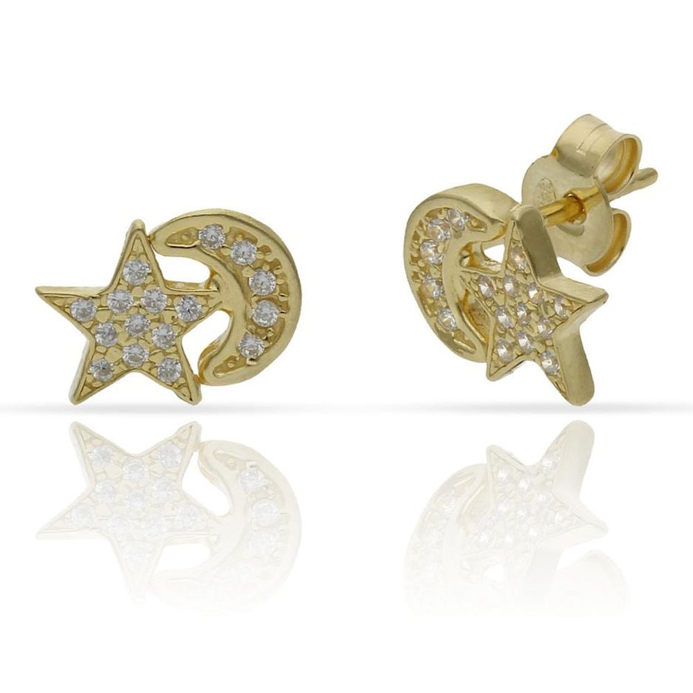 Pendientes Plata Baño Oro Luna estrella