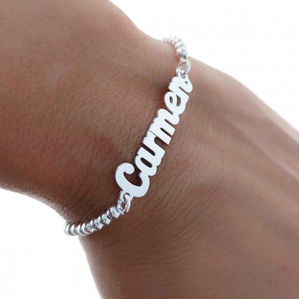 Pulsera Plata bolitas y nombre